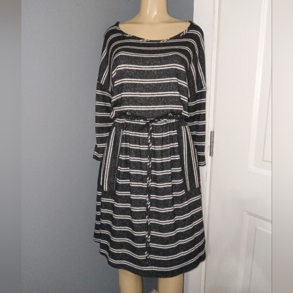 💣MOA MOA BLACK W/ WHITE STRIPES SWEATER DRESS SZ 2X